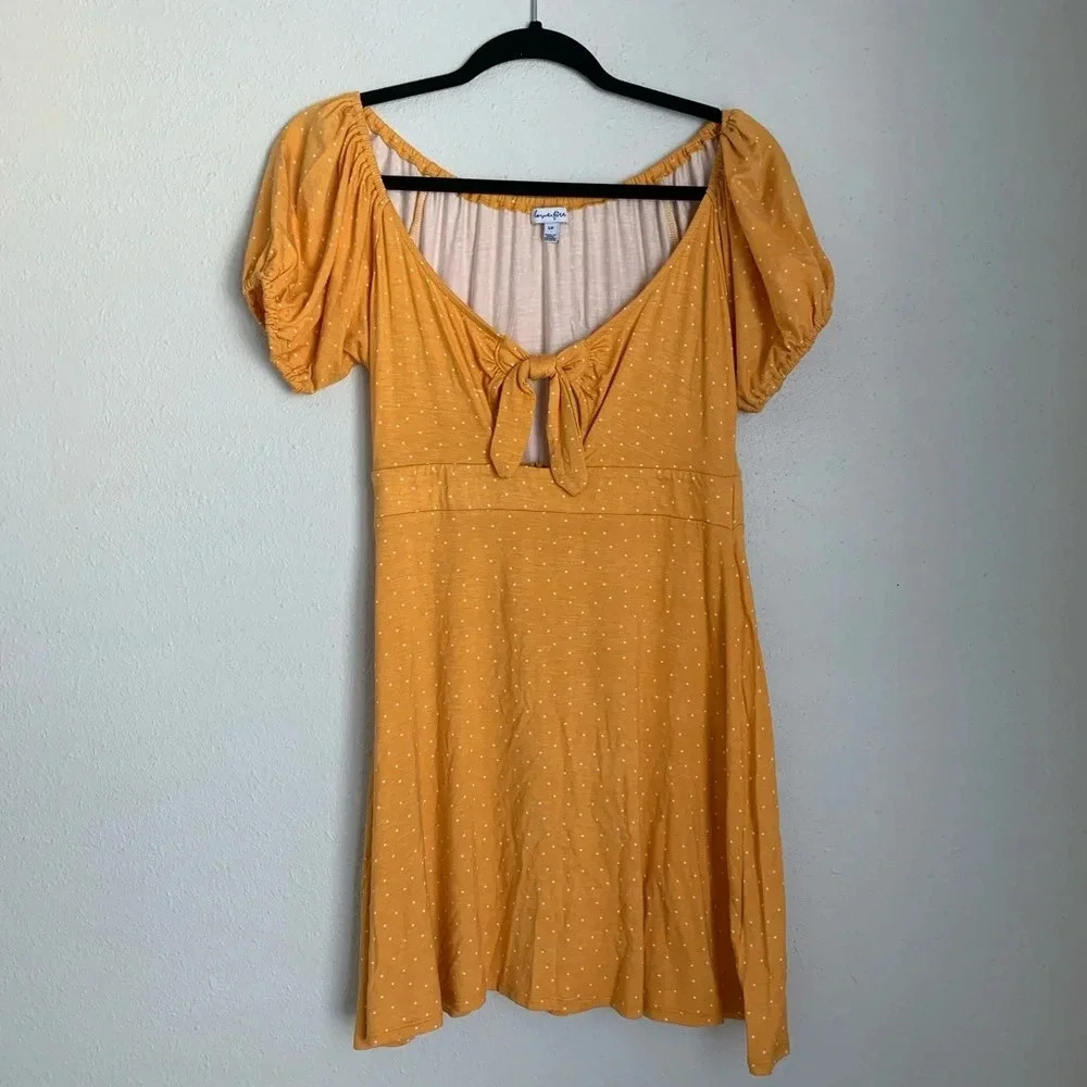 Love, fire yellow polka dot keyhole dress size small